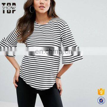 Alibaba china flute sleeve stripe fabric maternity clothes top