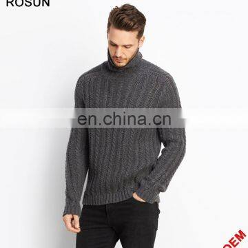 Mens Merino Wool Warm Chunky Strips Pullover Sweater