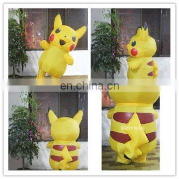 Hot sale giant cute inflatable pikachu costume for adult, cartoon character inflatable costume for commercial