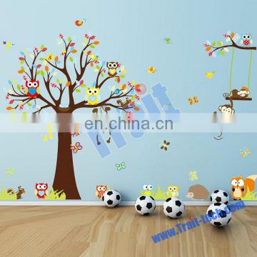 Colorized Owls and Tree Wall Decoration Baby Room DIY Tree PVC Removable Wall Stickers