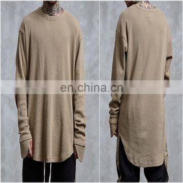 2018 SS Mens Ripped Thumb Hole Long Sleeve Elongated Lengthen Long Coton Round Tee