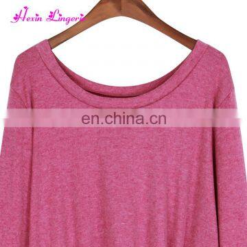Solid Rose Red Irregular Knot Fashion Ladies Long Sleeve Women Top and Blouses