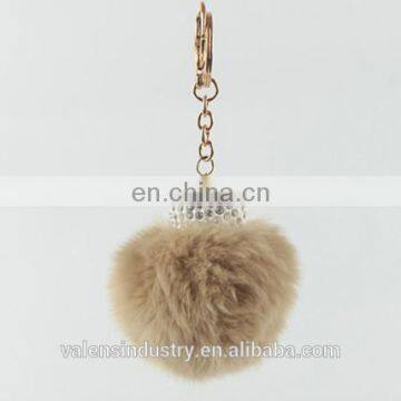New Design Custom Faux Rabbit Fur Pom Pom Ball Keychain With Crystal Decorated for Girls' Gift Bag Accessories Car Pendant photo-4