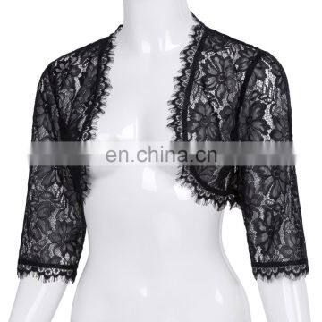 Belle Poque Womens Ladies Wedding Bridal Bridesmaid 3/4 Sleeve Black Lace Shrug Bolero BP000319-1 photo-2