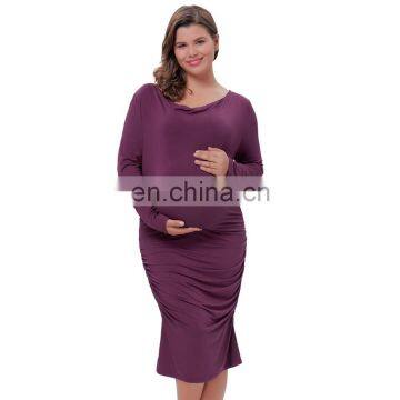 Kate Kasin Comfortable Long Sleeve Cotton Hips-Wrapped Bodycon Pencil Dress Pregnant Woman Dress Maternity Dress KK000615-1