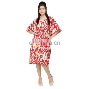 Indian 100%Cotton Hand Block Ladies Wear Maxi Dress Kimono Sleeves Knee Length Kaftan