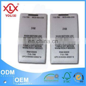 Chinese garment accessories washing printed label for clothing