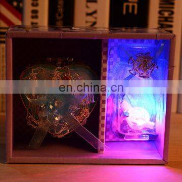 coupler romantic gift heart shape mirror bottle set clear glass wishing bottle with led light