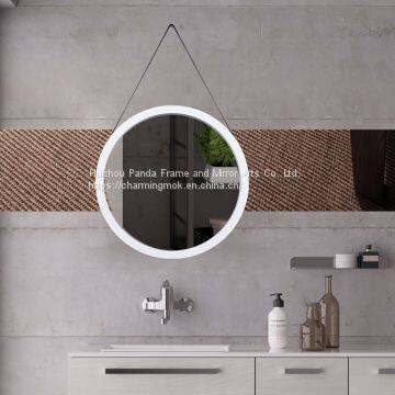 Modern Stainless Steel Frame Decorative Wall Mirror Decor Wall Round Mirror With Leather Strap photo-3