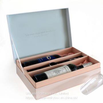 Luxury Wine Gift Box For 2 Bottle With Fabric Satin / Paper Insert Wine Gift Box Set Wine Packaging