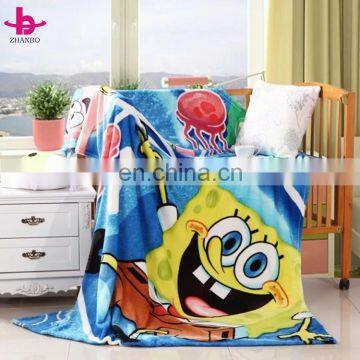 Sponge Bob Printed 100% Polyester Flannel Fleece Faux Fur Mink Children Frock Design Super Soft Warm Thick Throw Plush Blankets