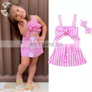 Toddler Infant Baby Girls Clothes Sets Summer 2pcs Pink Stripe Crop Tops Short Skirts Outfits