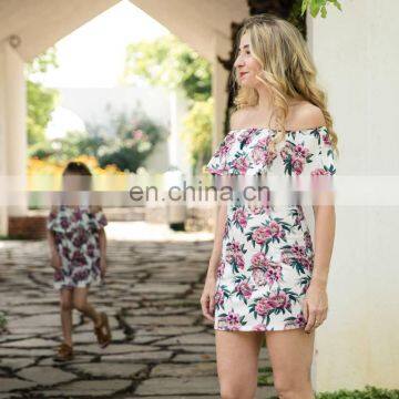 Mom and Daughter Dress Off Shoulder Ruffles Floral Mini Dress Vestido mae e filha Mother and Daughter Clothes