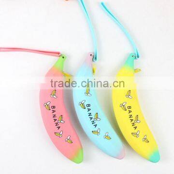 Wholesale durable Banana Shape Silicone Pencil Bag School ,Silicone Office pencil case bag Zipper Silicone Pencil Bags