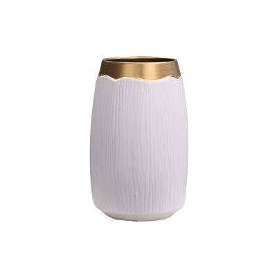 Wide Mouthed White Stripe Gild Hand Made Ceramic Vase For Hallway Decoration photo-5