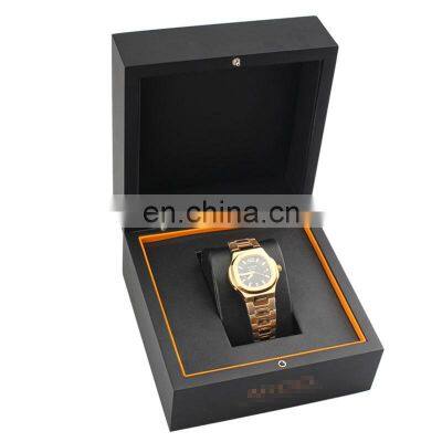 Custom black wooden watch box jewelry gift display interior PU leather