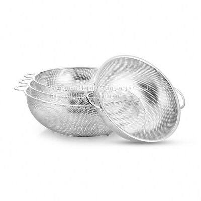 Kitchen Stainless Steel Fruits and Vegetables Washing Strainer Draining Colander Basket Durable Hander & Base Mesh Colanders photo-2