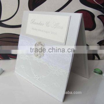 Elegant Brooch Ribbon Card With Printing Words Rustic Lace Wedding Invitation