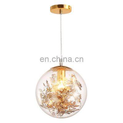 Creative Modern Clear Glass Pendant Light Globe Round Ball Ceiling Hanging Lamp With Metal Silver Flower Chandelier