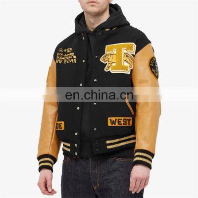 wholesale high quality custom men logo chenille embroidery men's baseball letterman genuine leather sleeves men varsity jackets