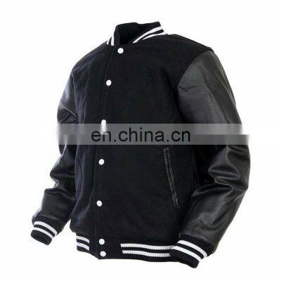 Baseball lettermen varsity jacket for men with leather sleeve custom embroidery patched logo