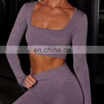 Newest Sexy Fitness Seamless Yoga 2PCS Set Women's Long Sleeve Tops and Leggings Active Wear
