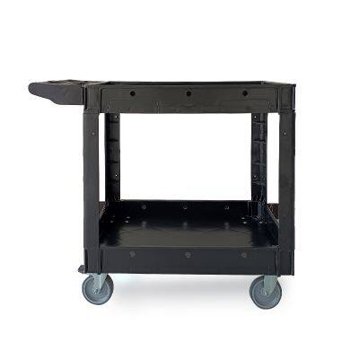 Practical Service Vehicle, 2 Shelves, 550 Pound Heavy-duty Plastic Rolling Utility Vehicle With 360 ° Rotating Wheels, Medium Lip Frame, Ergonomic Storage Handle, Suitable for Warehouse, Garage, Cleaning Office photo-3