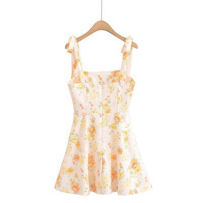 Spring New Women's Clothing European and American Style Bow Decoration Flower Print Poplin Dress photo-3