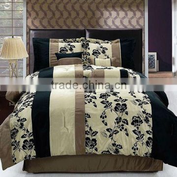 7 Pcs Gorgeous Flocking Leaf Comforter Set Bed In Cream Black Brown Color