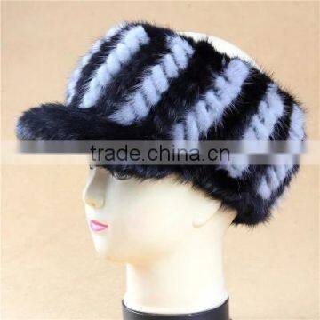 New Style Real Mink fur Knitted Hats and Caps Winter Female Visor