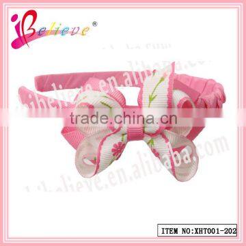 Beautiful floral print colourful solid hair ribbon bows and headbands for girls(XHT001--202)