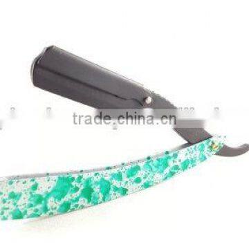 Matted Straight Razor Green Spotted Design Cutthroat Swinglock Barber Razor