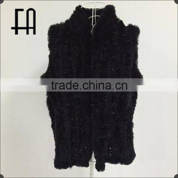 Factory direct wholesale price acrylic knit rabbit knitted fur vest