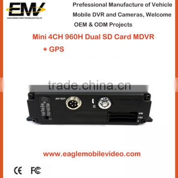 Mini 960H 4CH Dual SD Card Mobile DVR with GPS G-sensor