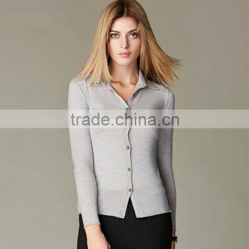 JS-16006 with pockets and collar 100% cashmere cardigan women sweater design