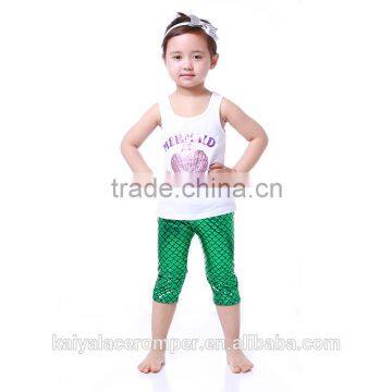 2016 baby girls mermaid top with capri set ,children boutique sets