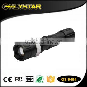 Onlystar GS-9494 aluminum rotating zoom flashlight rechargeable tactical emergency dimmable led