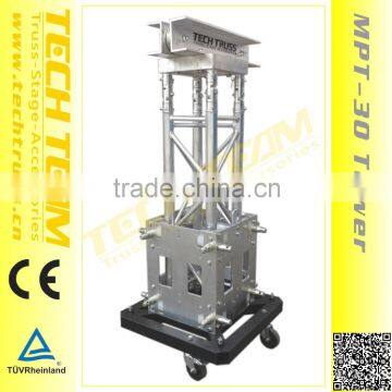 MPT-30 aluminum truss tower /mobile truss tower/ with top pully ,sleeve block ,hinge ,steel base and long outrigger