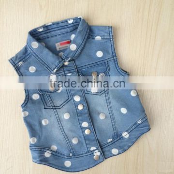 girls Vest baby sleeveless denim jacket for child spring dotted denim jacket                        
                                                Quality Choice