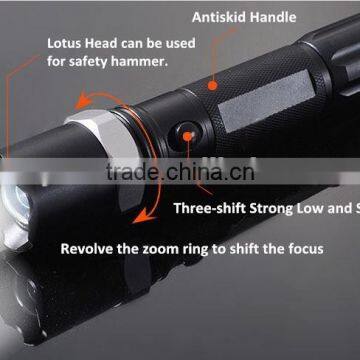 Three-speed police zoom rechargeable LED Flashlight