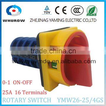 Cam switch YMW26-25/4GS with padlock changeover rotary switch 4 poles 2 positions on-off 8 terminals 25A Ui 690V sliver contacts
