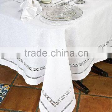 Hand hemstitch white linen table cloth No.2