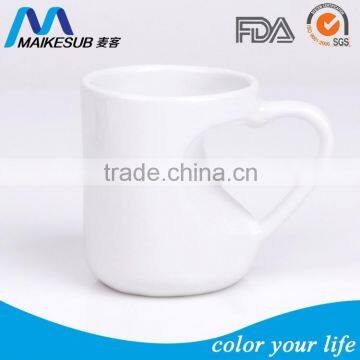 High quality Sublimation mug, photo mug with heart handle