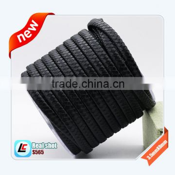 3.5mm*8mm Dark black top-quality genuine leather bracelet cord