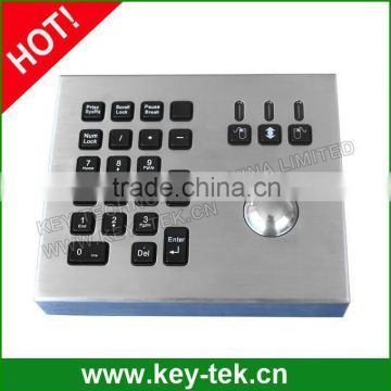 Vandal proof IP65 industrial military trackball with keypad