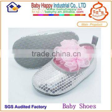 Best Selling Sequins Baby Shoes Girl with Pink flower