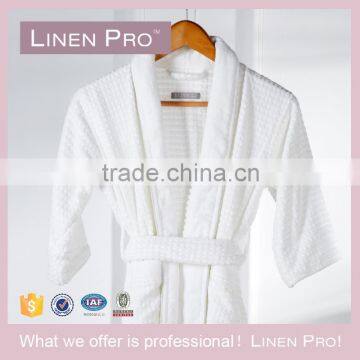 LinenPro Eliya 100% Cotton White Bathrobe Jacquard Waffle Weave Hotel Bath Robe