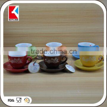 120cc colored biscuit custom coffee logo printed ceramic tea cup and saucer