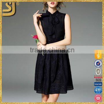 Black Embroidered Sleeveless Shirt Dress