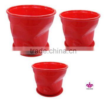 ceramic garden flower pot with red glazed                        
                                                Quality Choice